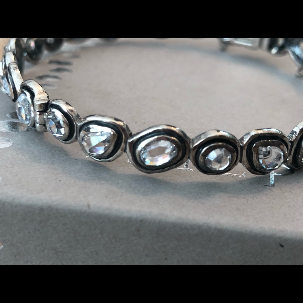 Rare Silpada CZ Artisan Sterling Silver .925 Bangle Bracelet w/ Safety Chain - Picture 4 of 7